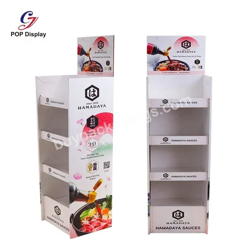 Customizable Fashionable 4 Shelves Paper Corrugated Floor Display Stand Cardboard Supermarket Shelf Rack Promotion Retail Sauce - Buy Fashionable Supermarket Floor Display,Promotion Display Supermarket Shelf,Supermarket Stands Shelves.