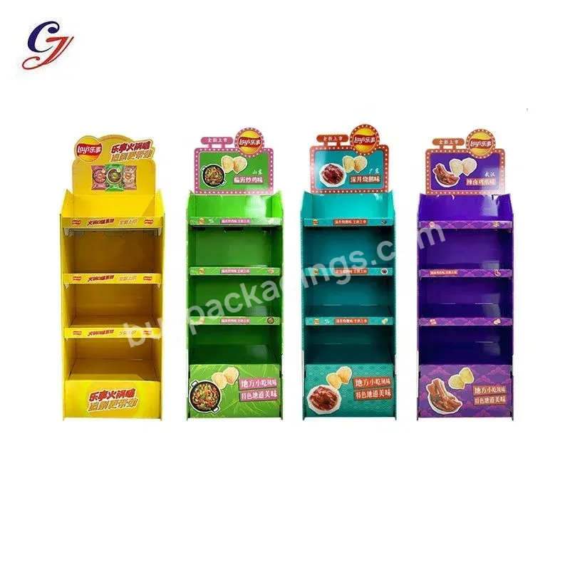 Customizable Size Recyclable Cardboard Advertising Display Stand Gondola Supermarket Paper Shelf For Snack Pringles Chips