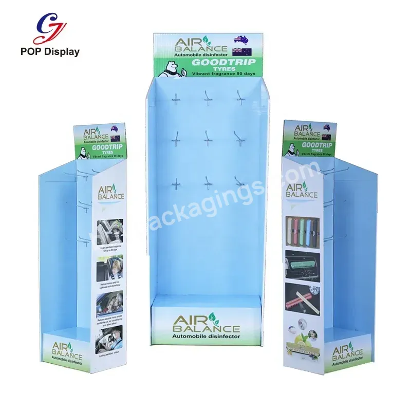 Customizable Supermarket Cardboard Display Rack With Peg Hooks Paperboard Floor Display Stand For Hanging Products