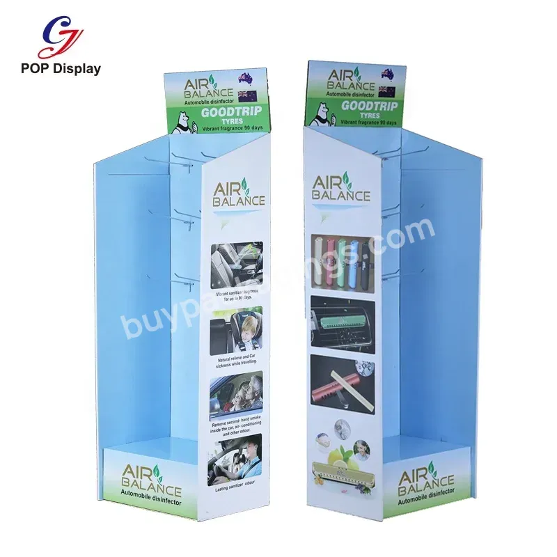 Customizable Supermarket Cardboard Display Rack With Peg Hooks Paperboard Floor Display Stand For Hanging Products