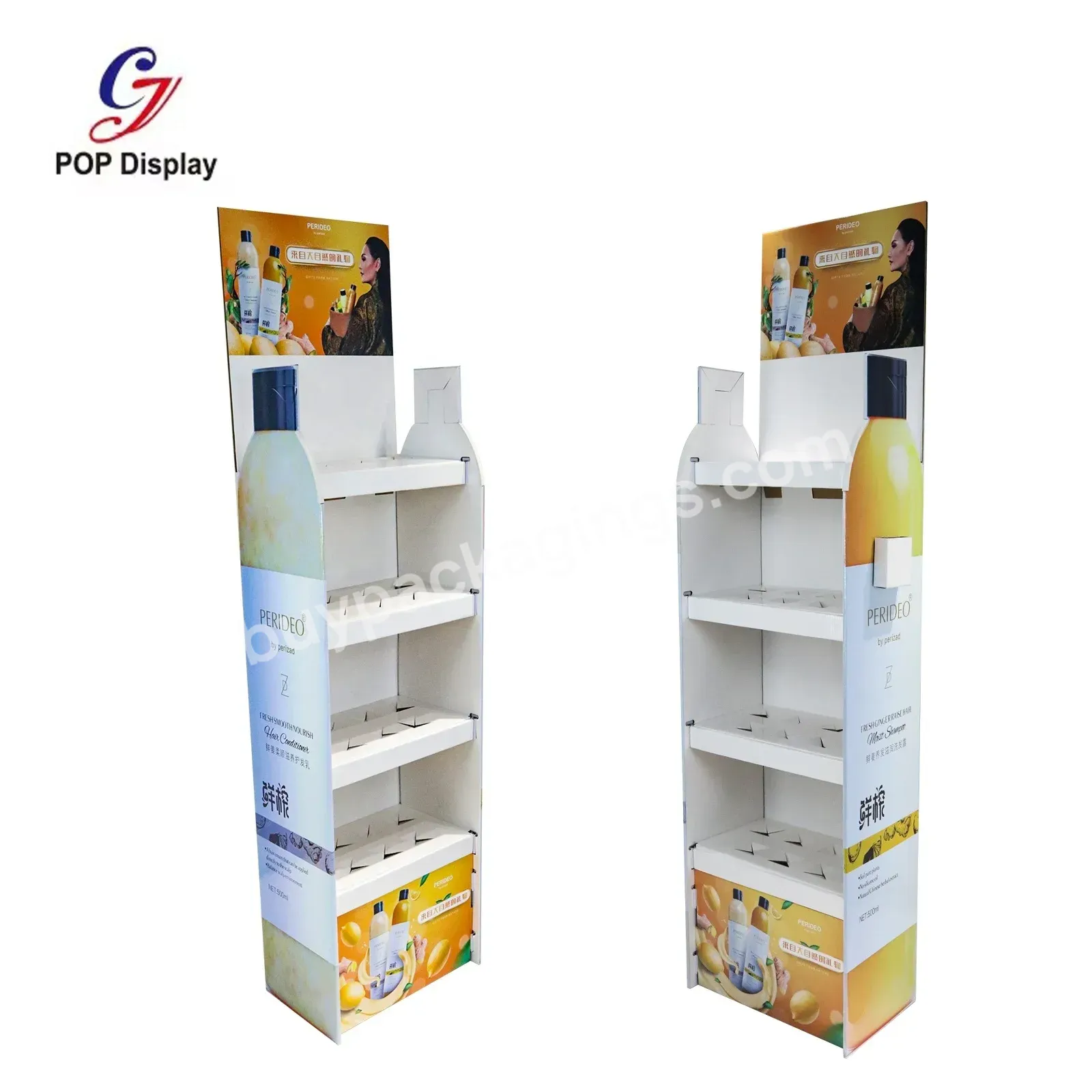 Customized Advertising Cardboard Display 4 Shelf Rack Supermarket Paper Floor Shipper Display Stand For Beverage Drink Promotion