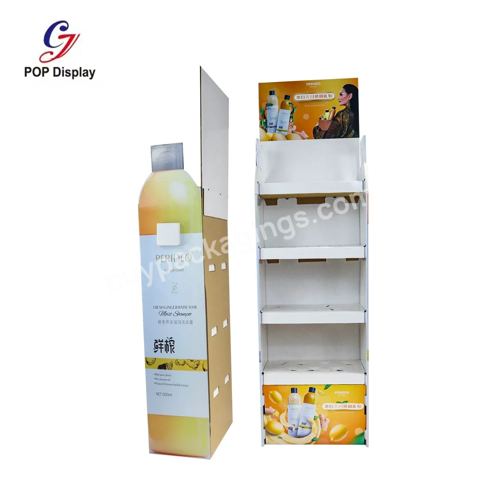 Customized Advertising Cardboard Display 4 Shelf Rack Supermarket Paper Floor Shipper Display Stand For Beverage Drink Promotion