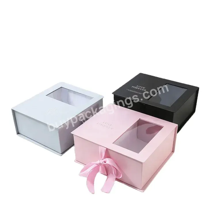 Customized Cardboard Paper Packaging Folding Magnetic Ribbon Wedding Gift Box