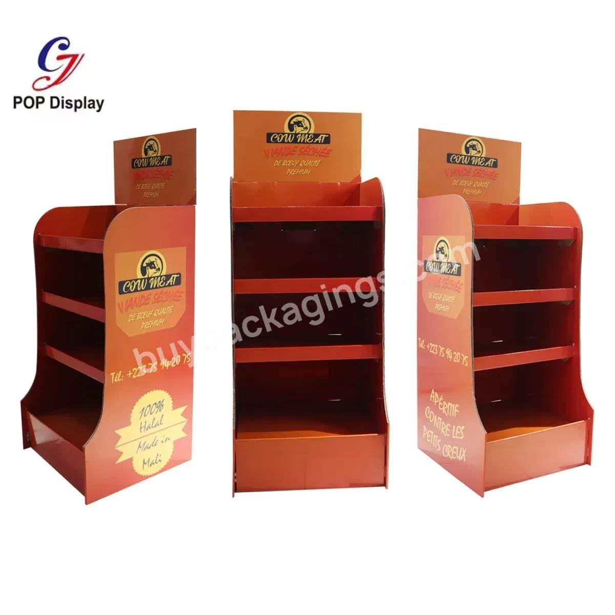 Customized Design Wholesale Advertising 4 Tiers Cardboard Display Stand Corrugated Carton Paper Floor Tray For Food Store