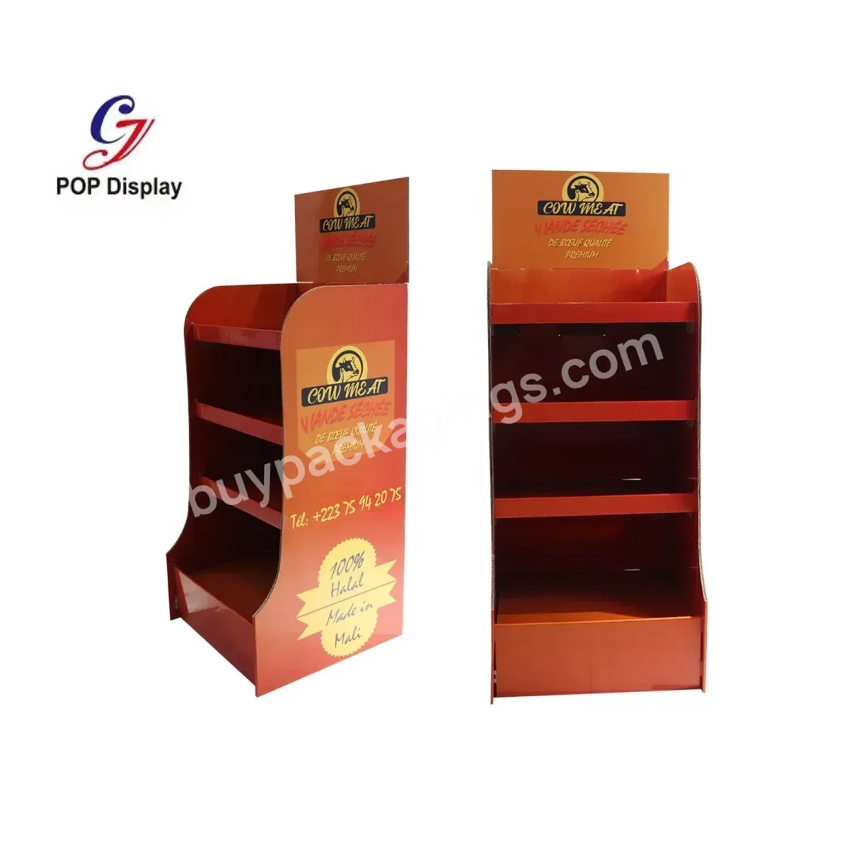 Customized Design Wholesale Advertising 4 Tiers Cardboard Display Stand Corrugated Carton Paper Floor Tray For Food Store