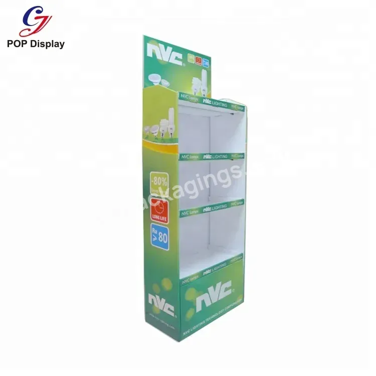 Customized Disposable Foldable Corrugated Cardboard Display Trays Paper Stand Gondala Shelf Tower Unit Bulb Led Night Light