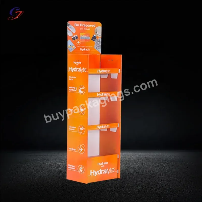 Customized Logo Retail Point Of Sales Pos Cardboard Floor Display Stand Pop Up 4 Tier Paper Shelf Rack For Health Supplements