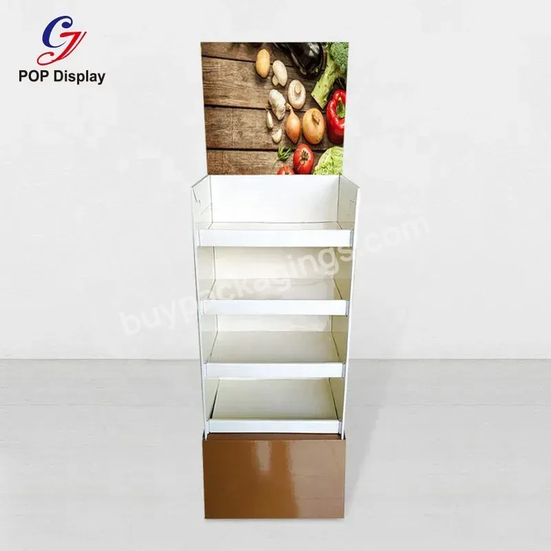 Customized Pop Up Cardboard Display Stand Paper Corrugated Floor Shelves Rack Promotion Display For Wine Honey Food