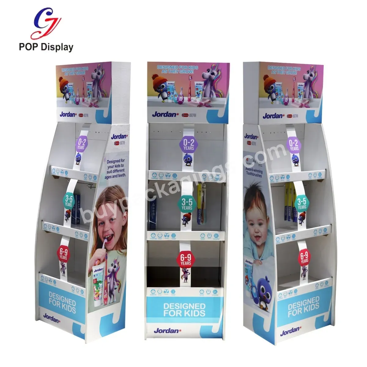 Customized Promotion Toothbrush Paper Display Cardboard Pop Up Corrugated Pop Stand Automatic Assembly Flooring Shelf Tower Rack