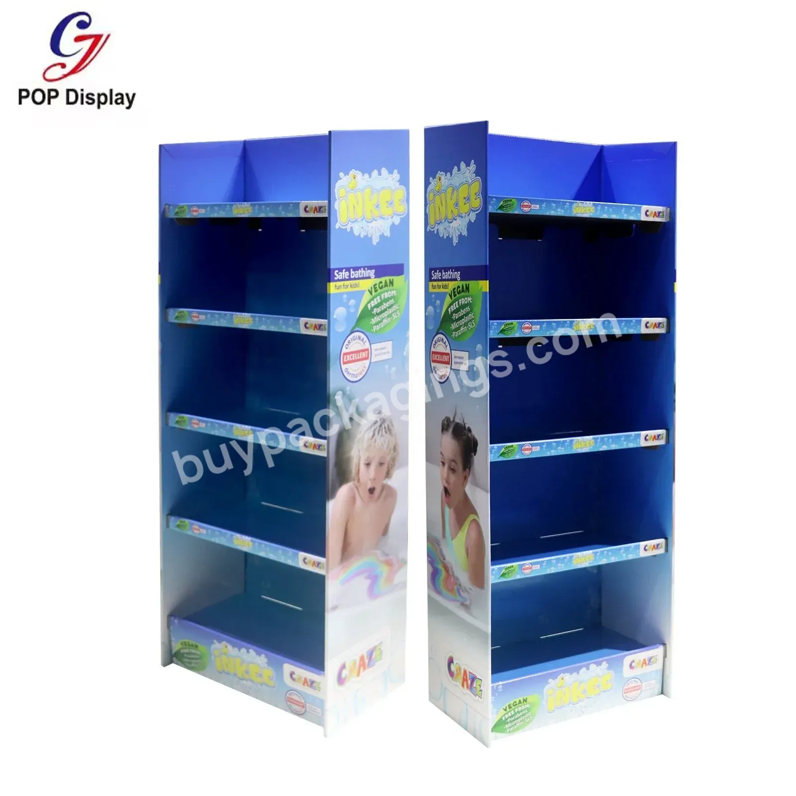 Customized Size Advertising 5 Tiers Cardboard Display Shelf Tower Paper Corrugated Floor Stand Advents Toys Display Box Rack