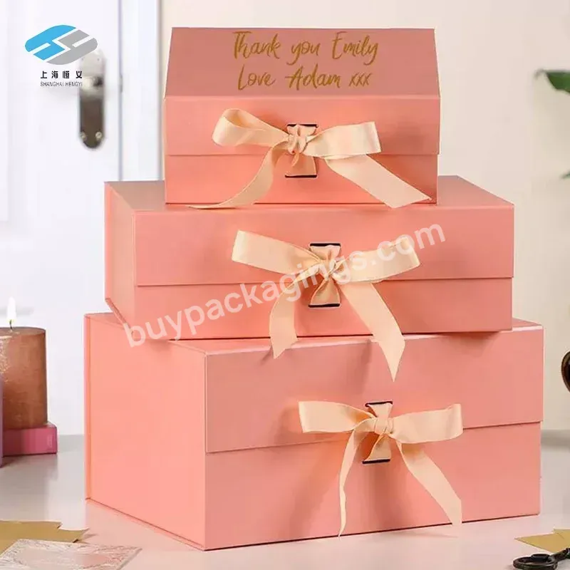 Customized Size Logo Ribbon Thank You Rustic Folding Paper Cardboard Boxes Gift Box For Packaging