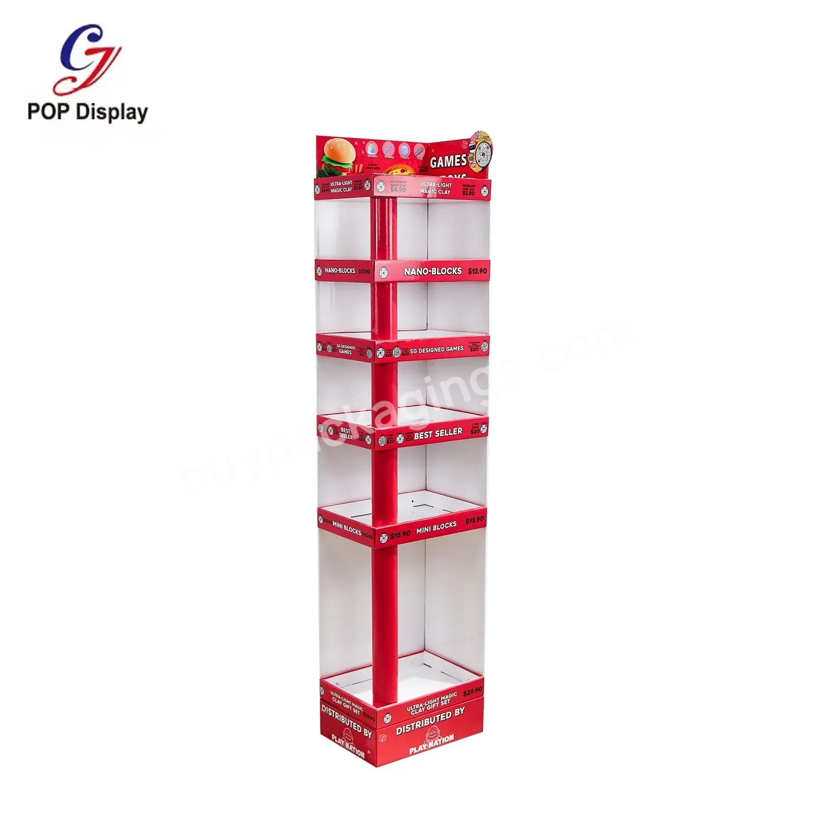 Customized Size Promotion Durable Display Rack Four Sided Displaying Cardboard Shelf For Food Paper Stand At Chain Store