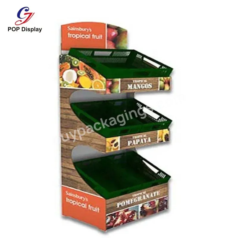 Customized Size Water Proof Tesco Lowes Chain Store Cardboard Display Stands Supermarket Vegetable Fruits Display Tray Paper