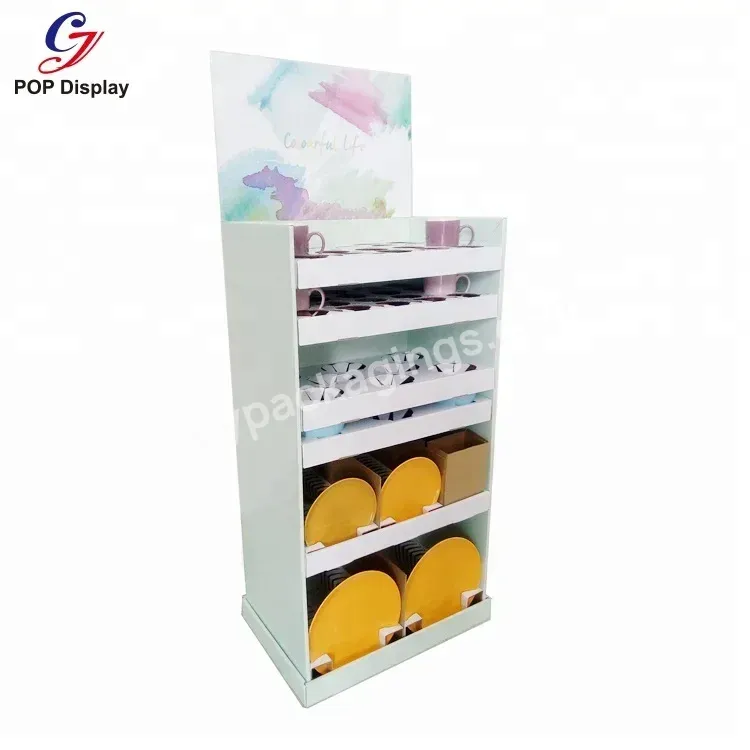 Customized Supermarket Shelf Display Rack Paper Floor Shelf And Cabinets Shop Shelves For Dishes Plates Cookware