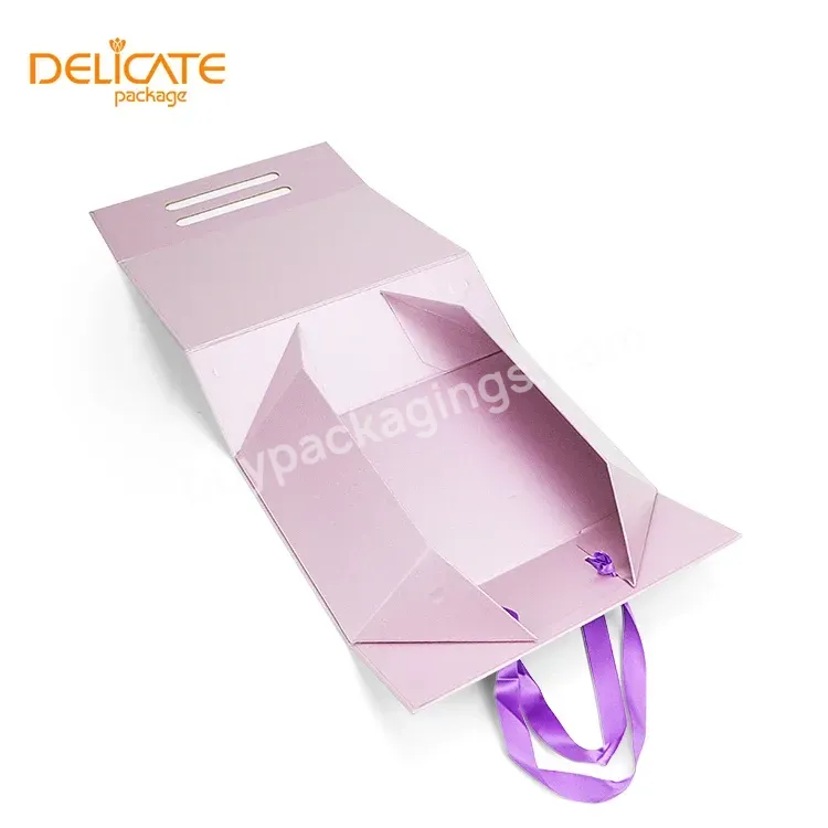 Delicate Custom Logo Printed Paper Flat Pack Rigid Cardboard Purple Foldable Packaging Ribbon Magnetic Closure Folding Gift Box