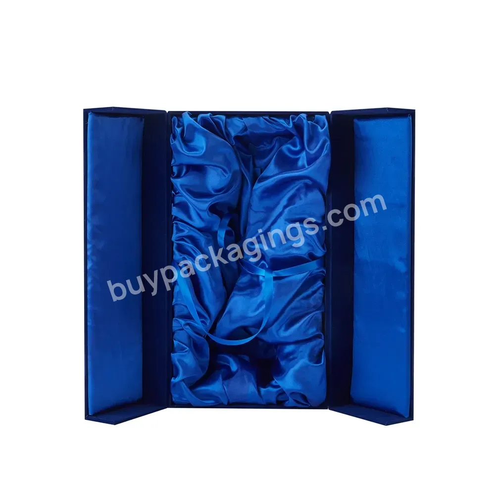 Design Logo Stamping Modern Luxury Wine Gin Brandy Whisky Magnetic Packaging Gift Blue Paper Box With Silk Cloth Insert - Buy Custom Paper Packaging Boxes For Gin,Fancy Pearl Paper Box Packaging Storage Wine Brandy Whisky,Blue Double Door Magnetic Pa
