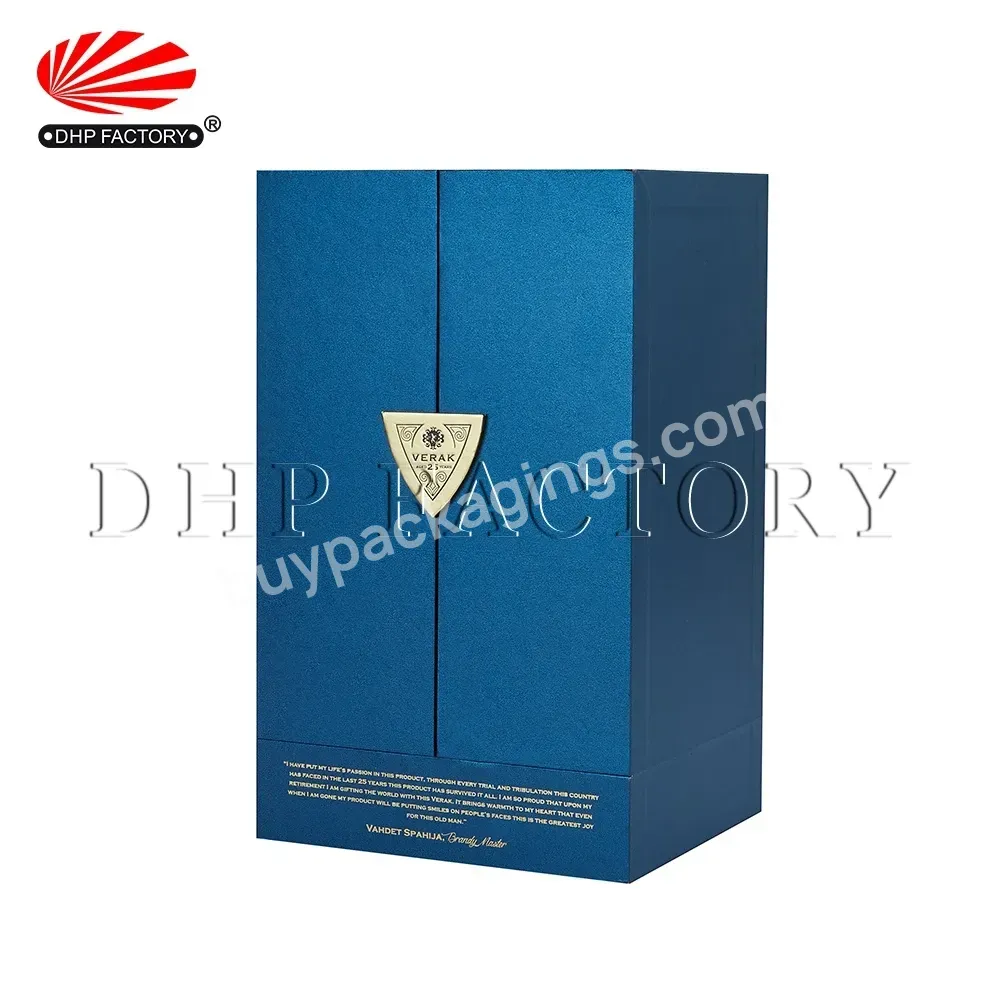 Dhp Custom Premium Rigid Cardboard Paper Double Door Blue Spirits Wine Packaging Gift Box For Whiskey - Buy Box For Whiskey,Box For Whisky Glass,Custom Paper Packaging Whiskey Gift Box.