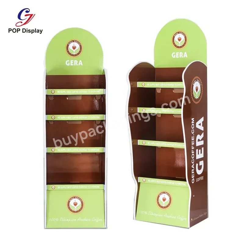 Easy Diy Assemble Point Of Sale Cardboard Display Custom Stand Up Stand Supermarket Paper Flooring Rack For Coffee Tea Bag