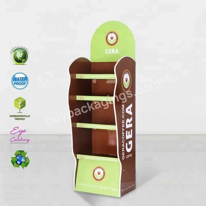 Easy Diy Assemble Point Of Sale Cardboard Display Custom Stand Up Stand Supermarket Paper Flooring Rack For Coffee Tea Bag