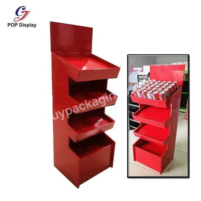 Easy Set Up Cardboard Product Display Stands Custom Retail Corrugated Floor Shelf Rack Supermarket For Beer Can Drinking