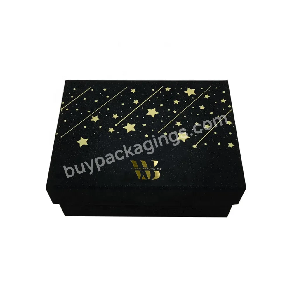 Elegant Black Heavy Duty Embossed Logo Gold Foil Rigid Gift Box With Lid And Base For High-heeled Shoes Packaging