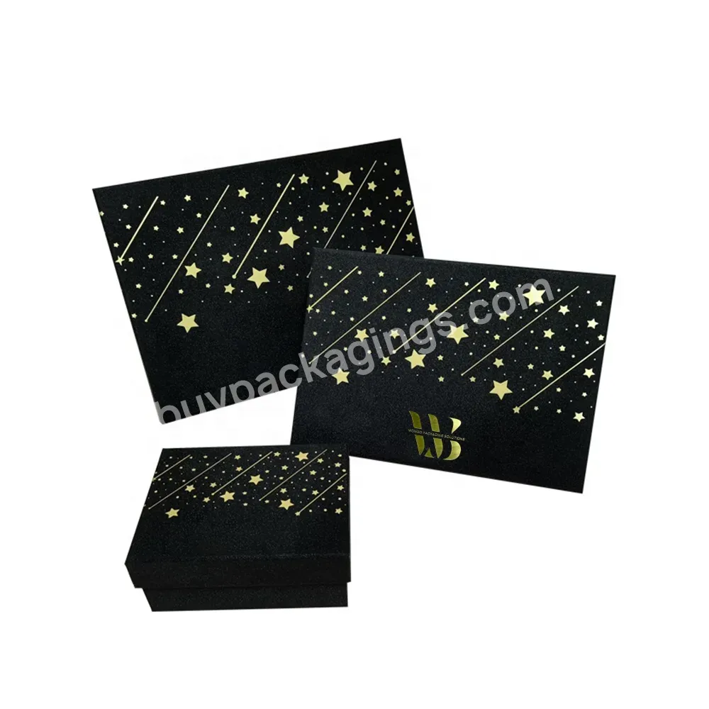 Elegant Black Heavy Duty Embossed Logo Gold Foil Rigid Gift Box With Lid And Base For High-heeled Shoes Packaging