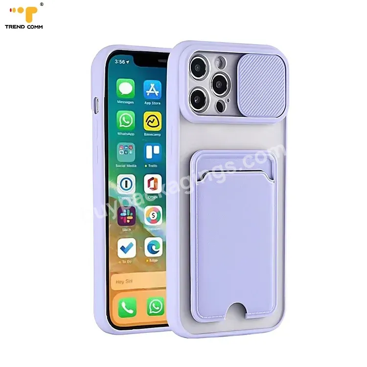 Elegant Wallet Cover For Iphone Cases With Slide Camera Lens Protective Card Holder Mobile Case Phone