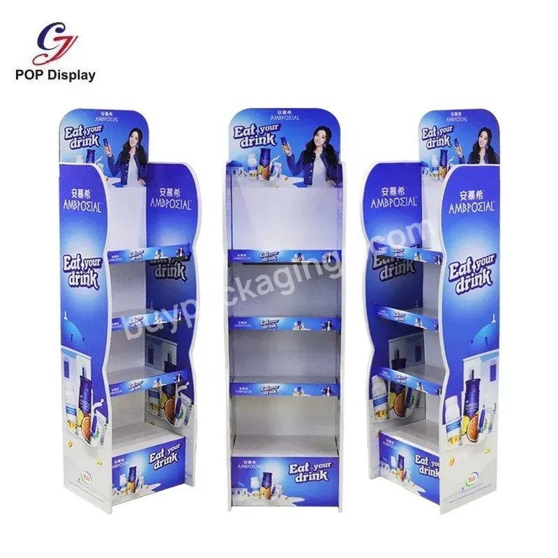 Eye Catching High Quality Custom Brand Printed Foldable Corrugated Cardboard Display Stand Supermarket Shelf For Yogurt Milk - Buy Foldable Corrugated Display Stand,Corrugated Cardboard Display Stand,Supermarket Shelf Display Stand.