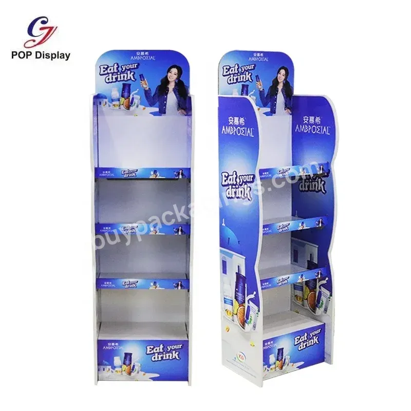 Eye Catching High Quality Custom Brand Printed Foldable Corrugated Cardboard Display Stand Supermarket Shelf For Yogurt Milk - Buy Foldable Corrugated Display Stand,Corrugated Cardboard Display Stand,Supermarket Shelf Display Stand.