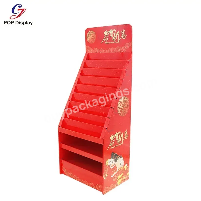 Factory Custom Logo Printed Cardboard Display Pedestal Paper Floor Standing Tiered Shelf Stand Greeting Card Birthday Red Packet - Buy Cardboard Greeting Card Display Stand,Birthday Card Display Stand,Red Packet Display Stand.