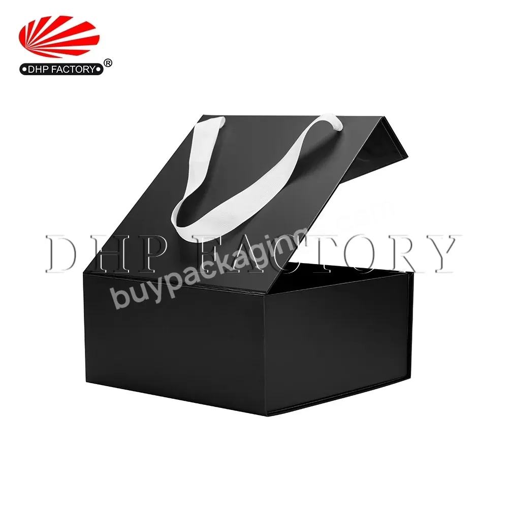 Factory Custom Luxury Black Folding Paper Fold Up Package Packaging Gift Boxes With Magnetic Closure And Ribbon Handle