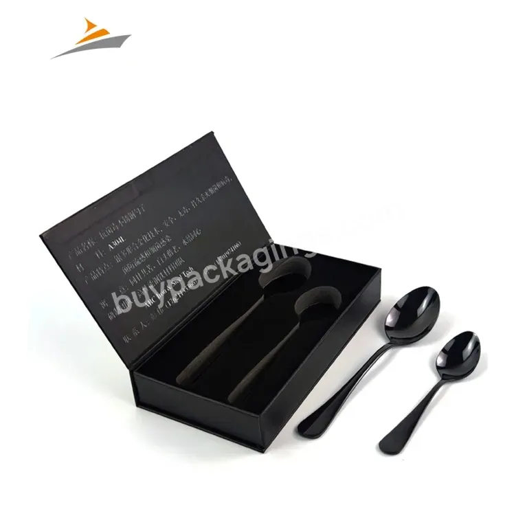 Factory Wholesale Custom Printing Luxury Black Cardboard Paper Packaging Cutlery Magnetic Flip Box