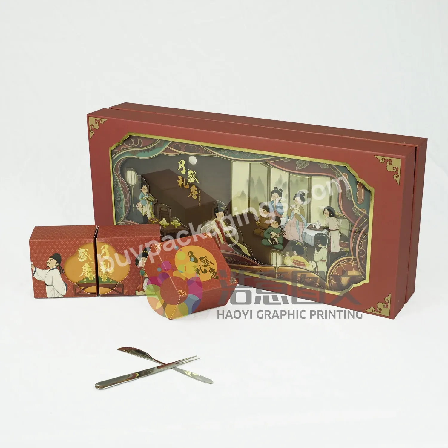 Food Boxes Paper Board Packaging Moon Cake Cookies Dessert Packing Gift Box With Pvc Window