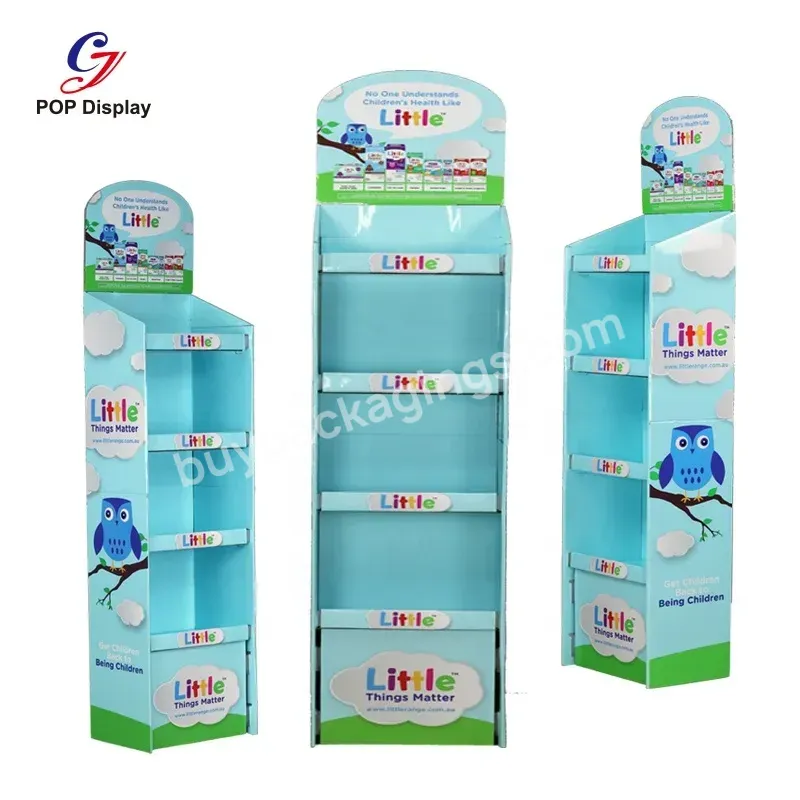 Friendly Material Customized Supermarket Fsdu Cardboard Stands Easy Assemble Floor Standing Paper Tower Rack For Toys Promotion