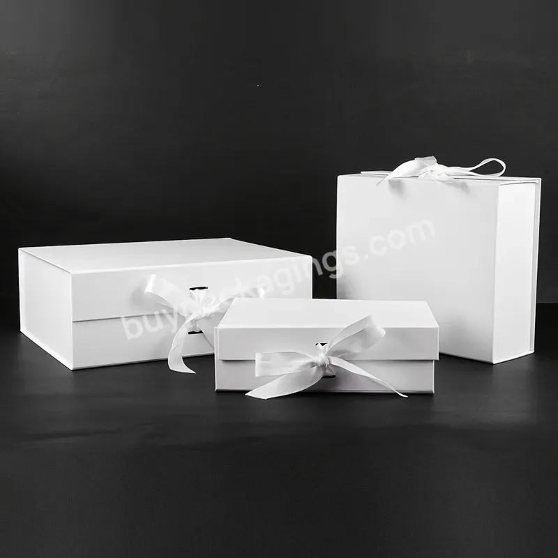 Fsc Custom Luxury Folding Rigid Magnet Packaging Paper Clothes Cosmetics Magnetic Clamshell Gift Box With Ribbon Handle
