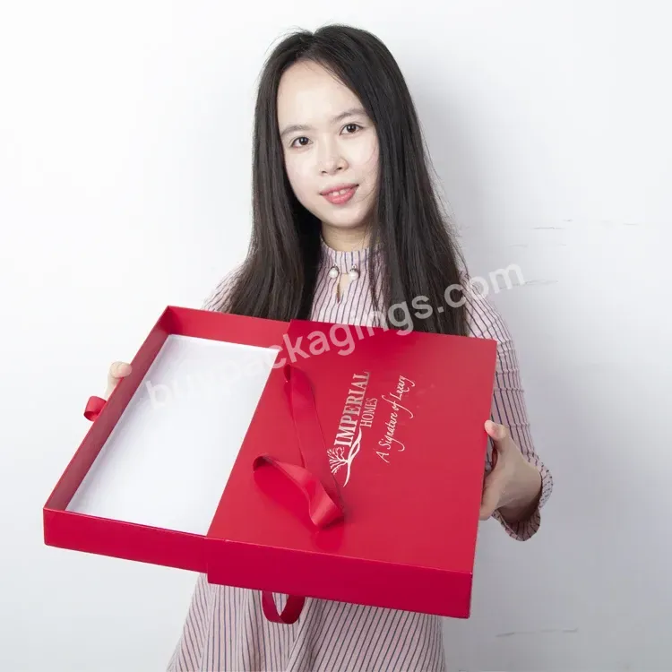 Guangzhou Supplier Oem Cmyk Printing Logo Silver Hot Stamping Ribbon Handle Drawer Paper Gift Box