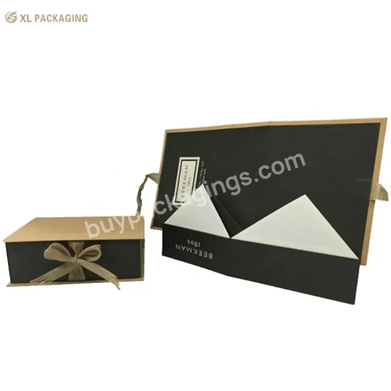 High Quality Customize Black Luxury Cardboard Ribbon Closure Foldable Paper Packaging Box For Cosmetic Clothes Packing