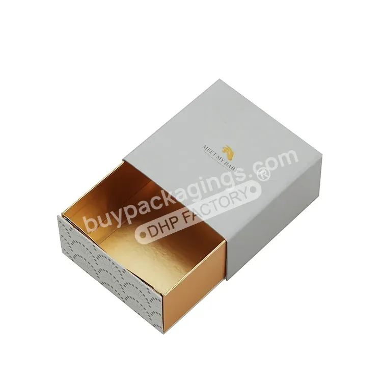 High Quality Matte Lamination Rigid Cardboard Gold Foil Custom Logo Foldable White Sliding Drawer Gift Box