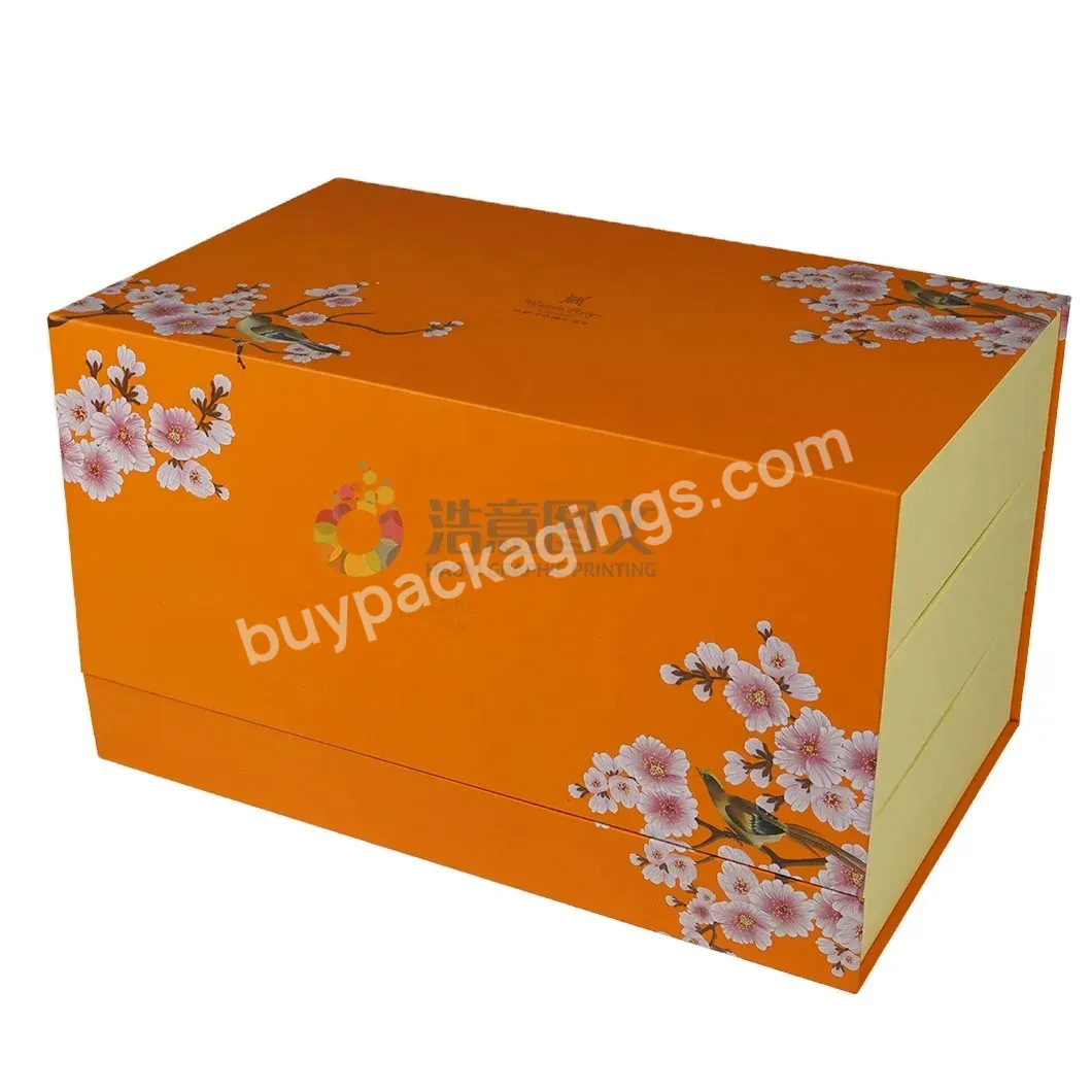 High Quality Wholesale Custom Elegant-looking Flat Surface Finish Moon Cake Box With Accessories For Moon Cake Box Packaging