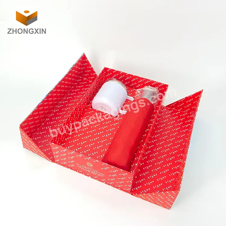 Hot Sale Luxury Custom Design Tea Cup Gift Box Red Flip Paper Package Luxury Corrugated Packing Box For Vacuum Cup