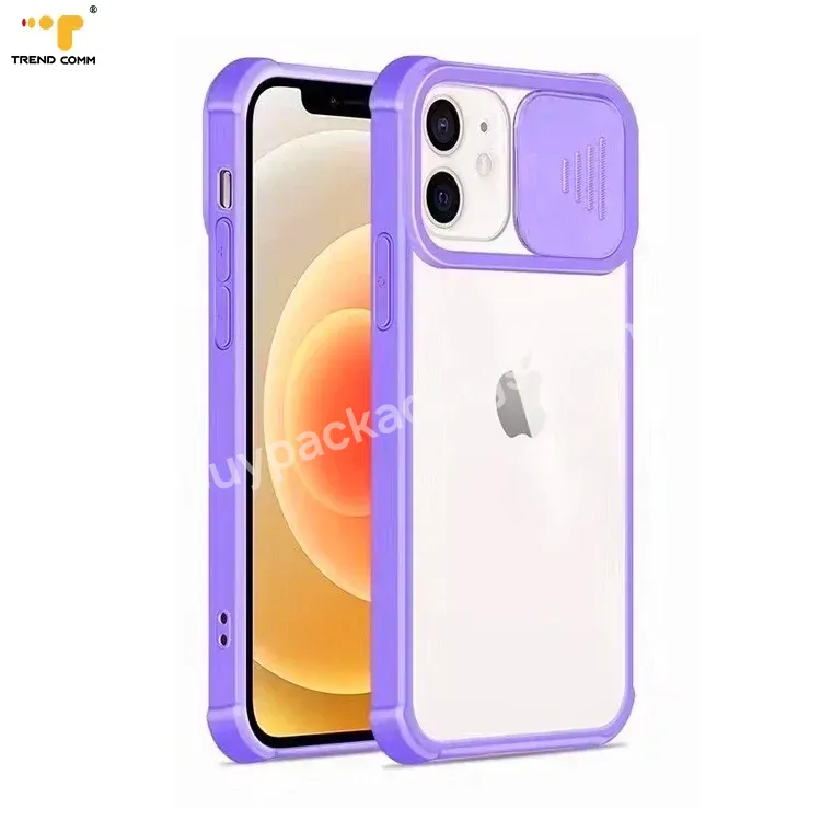 Hot-sale Sliding Camera Protection Plastic Back Cover Stock Transparent Anti-fall For Iphone 12 Case