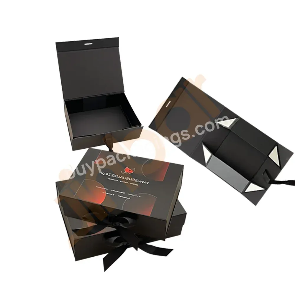 Jinbar 25x22x9cm | 9.9''x8.7''x3.6'' Black Rigid Magnetic Foldable Gift Box For Clothing Lingerie