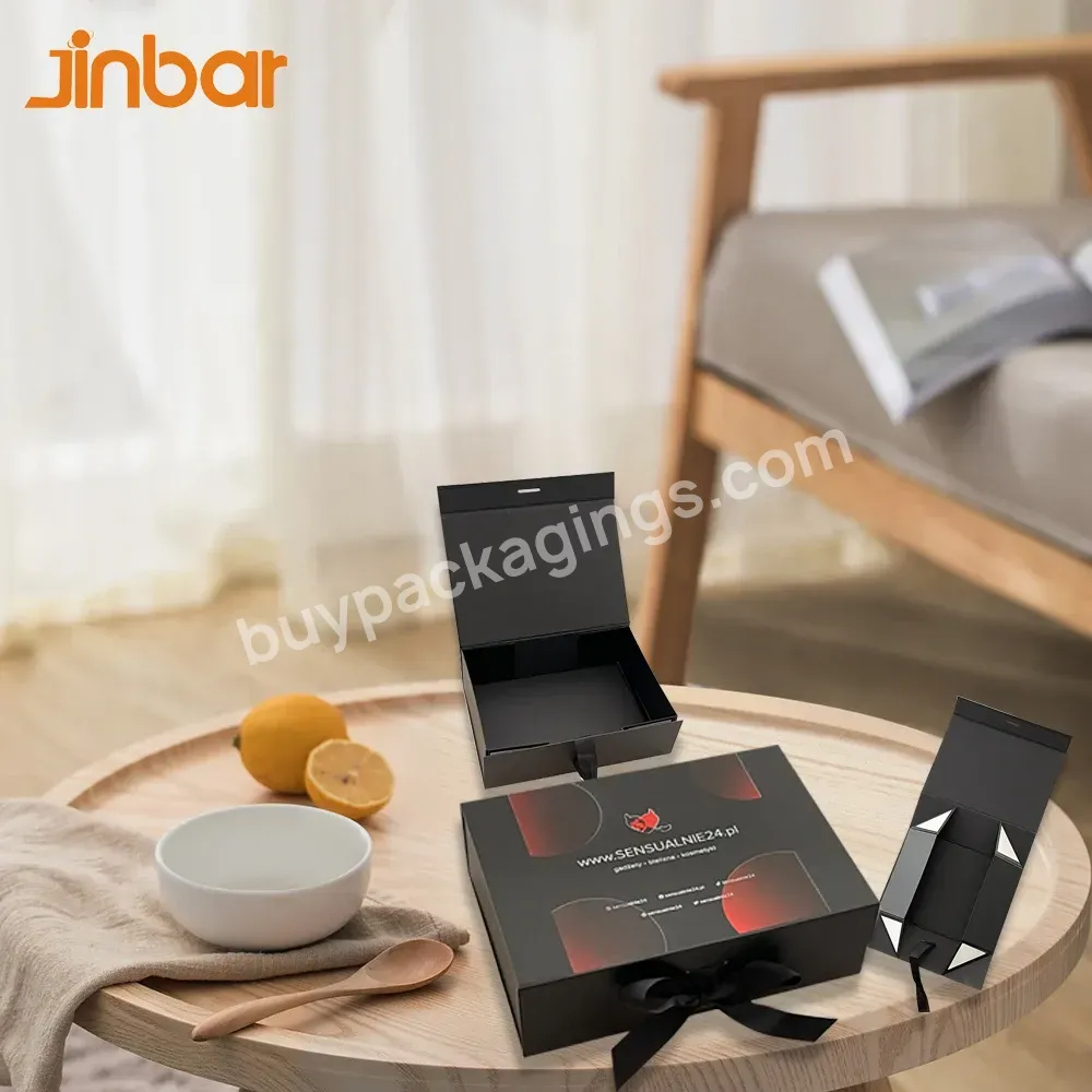 Jinbar 25x22x9cm | 9.9''x8.7''x3.6'' Black Rigid Magnetic Foldable Gift Box For Clothing Lingerie