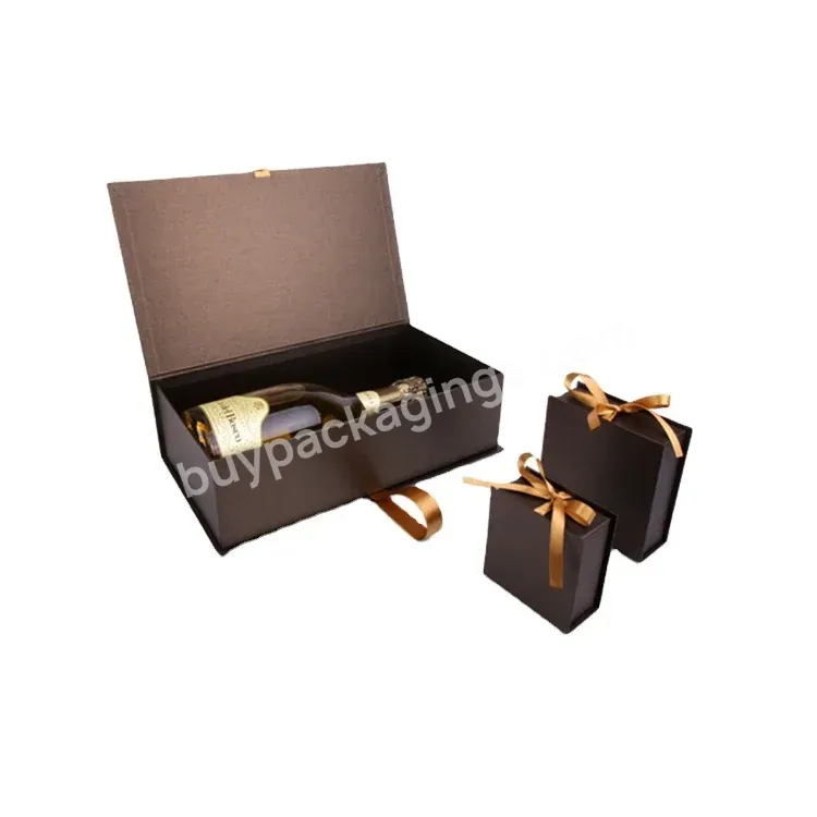Luxury Cardboard Rigid Paper Packaging Flat Flip Clamshell Single Bottle Wine Gift Box Beverage Packing Boxes