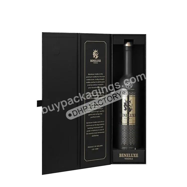 Luxury Custom Logo Printed Recycled Cardboard Packaging Magnetic Closure Black Flat Foldable Paper Gift Boxes For Wine