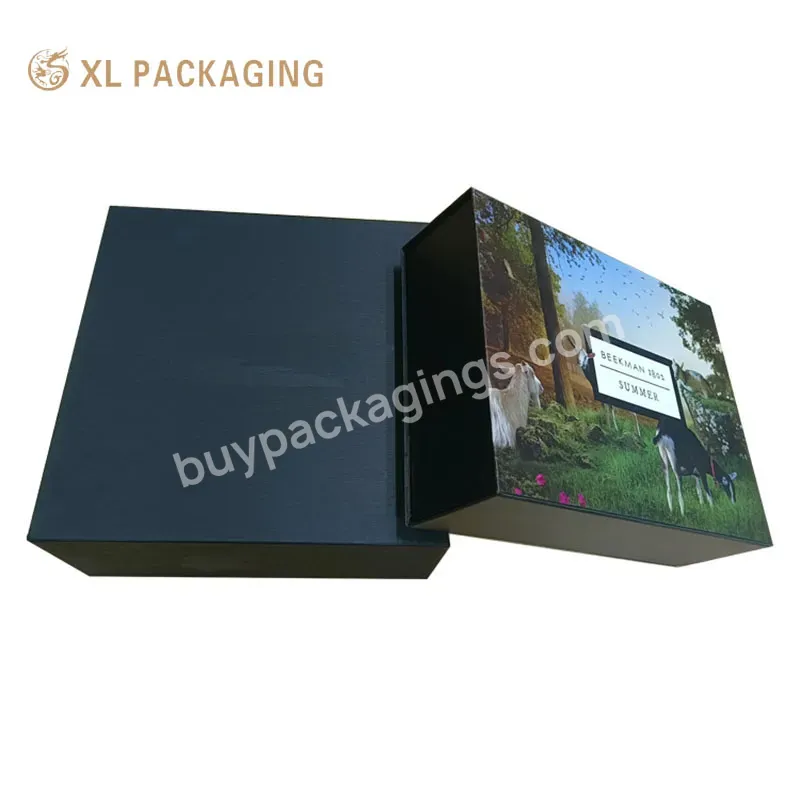Luxury Custom Logo Texture Paper Black Printing Foldable Paper Packaging Box For Clothes Tea Packaging