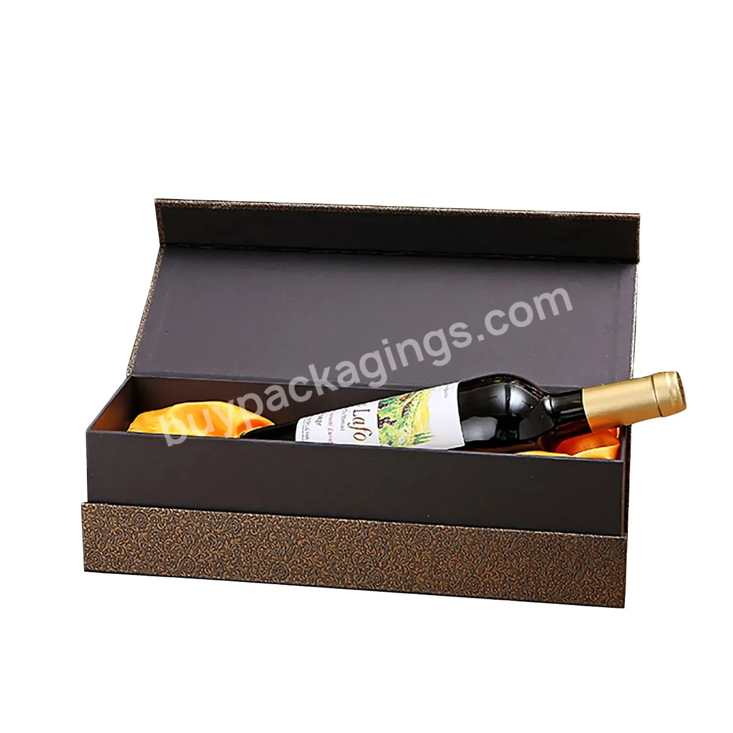 Luxury Custom Packaging Cardboard Folding Magnetic Closure Single Wine Bottle Box