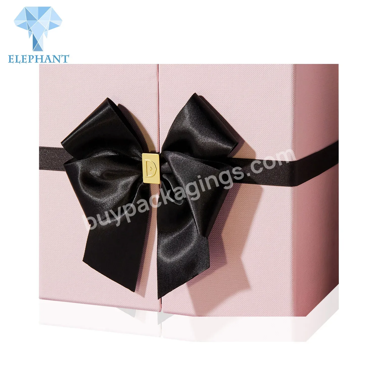 Luxury Double Door Pink Jewelry Perfume Wedding Bowknot Ribbon Custom Gift Box