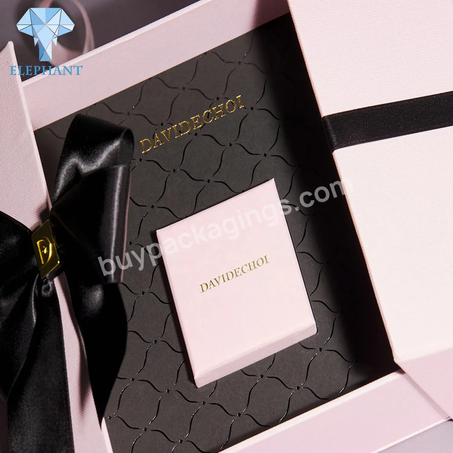 Luxury Double Door Pink Jewelry Perfume Wedding Bowknot Ribbon Custom Gift Box