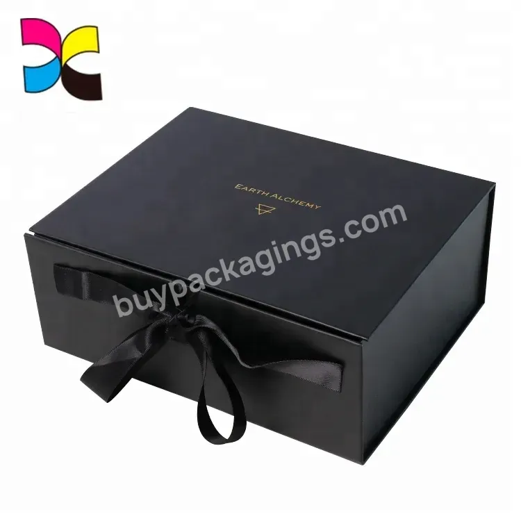 Luxury Foldable Magnet Flat Pack Rigid Cardboard Black Jewelry Box